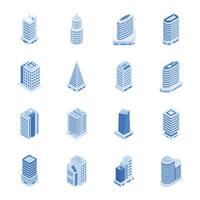 pack de gratte-ciel bâtiments isométrique Icônes vecteur