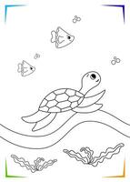 noir et blanc tortue, algues coloration page. Marin sous-marin habitants vecteur illustration.