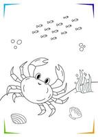 noir et blanc crabe, coquille, algue coloration page. sous-marin habitants vecteur illustration.
