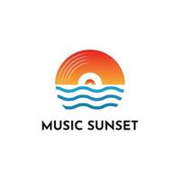 logo conception modèle la musique le coucher du soleil. logo vague avec vinyle record vecteur conception