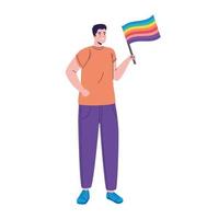 Jeune homme avec drapeau lgtbi en pôle vecteur