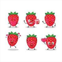 fraise dessin animé personnage avec l'amour mignonne émoticône vecteur