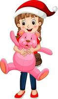 personnage de dessin animé fille heureuse tenant un ours en peluche vecteur