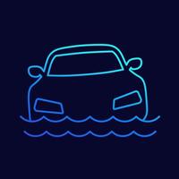 icône de ligne d'inondation avec une voiture, vecteur