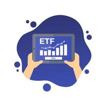 icône etf, fonds négocié en bourse, tablette avec données financières vecteur