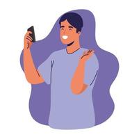 jeune homme utilisant un smartphone prenant un personnage de selfie vecteur