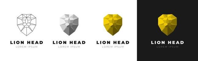 ensemble créatif de tête de lion triangulaire polygonale géométrique. versions en or gris contour linéaire. emblème d'illustration d'animaux sauvages de vecteur