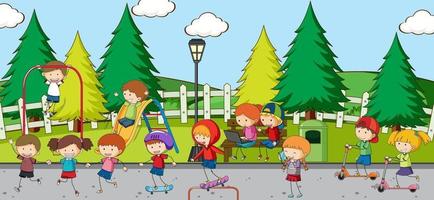 scène de jeu avec de nombreux enfants personnage de dessin animé vecteur