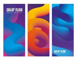 affiches de flux de trois couleurs dans des arrière-plans de couleurs définies vecteur