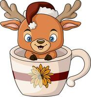 mignonne Noël peu cerf dessin animé dans le tasse vecteur