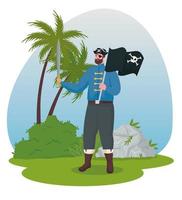 caricature de pirate de conte de fées sur la conception de vecteur de paysage