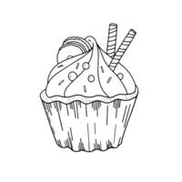 linéaire petit gâteau avec crème, biscuit et gaufre tubes isolé sur blanc Contexte vecteur