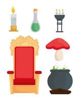 chaise de roi de conte de fées et icon set vector design