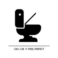 toilette bol pixel parfait noir glyphe icône. salle de repos équipement. siège dans toilettes chambre. privé espace pour hygiène. silhouette symbole sur blanc espace. solide pictogramme. vecteur isolé illustration