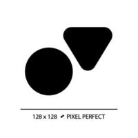 Publique toilettes pixel parfait noir glyphe icône. cercle et Triangle porte Des marques. mem et femmes toilettes symboles. silhouette symbole sur blanc espace. solide pictogramme. vecteur isolé illustration
