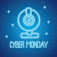 lettrage néon cyber lundi avec webcam vecteur