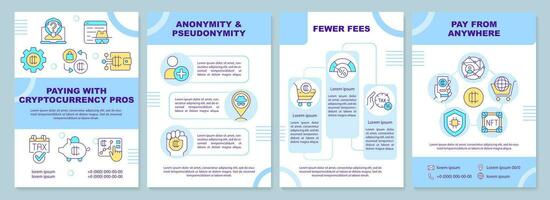 payant avec crypto-monnaie avantages bleu brochure modèle. brochure conception avec linéaire Icônes. modifiable 4 vecteur mises en page pour présentation, annuel rapports