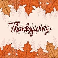 carte de lettrage joyeux thanksgiving avec cadre de feuilles d'automne vecteur