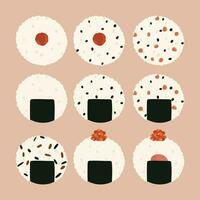 une main tiré illustration ensemble de rond onigiri vecteur