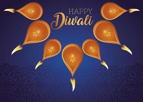 joyeux diwali diya bougies sur fond bleu vector design