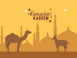 affiche du ramadan kareem avec des chameaux vecteur