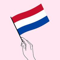 femme main en portant Pays-Bas drapeau dans sa main avec ligne art style. Pays-Bas drapeau. vecteur illustration
