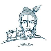 main dessiner croquis seigneur krishna dans le fond de la carte du festival janmashtami heureux vecteur