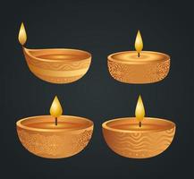 joyeux diwali diya bougies set vector design