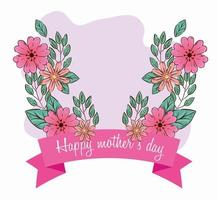 carte de fête des mères heureuse avec décoration de fleurs et de ruban vecteur