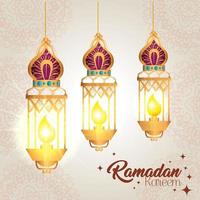 affiche du ramadan kareem avec des lanternes suspendues vecteur