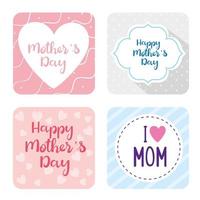 ensemble de cartes de fête des mères heureuses avec décoration de fleurs et de feuilles vecteur