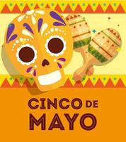 affiche de cinco de mayo avec crâne et décoration vecteur