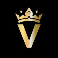 couronne logo sur lettre v vecteur modèle pour beauté, mode, élégant, luxe signe