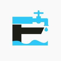 lettre F plombier logo conception. plomberie logo symbole avec l'eau et l'eau robinet icône vecteur