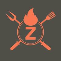 lettre z restaurant logo avec gril fourchette et spatule icône. chaud gril symbole vecteur