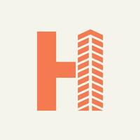 lettre h réel biens logo concept avec bâtiment icône. propriété et logement symbole vecteur