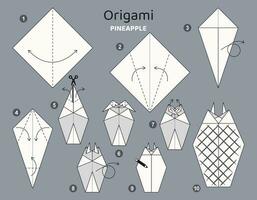 ananas origami schème Didacticiel en mouvement modèle. origami pour enfants. étape par étape Comment à faire une mignonne origami fruit. vecteur illustration.