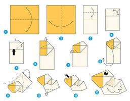 modèle mobile de didacticiel de schéma d'origami pélican. origami pour les enfants. étape par étape comment faire un joli oiseau en origami. illustration vectorielle. vecteur