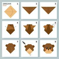 modèle de tutoriel de schéma d'origami d'ours en mouvement. origami pour les enfants. étape par étape comment faire un joli ours en origami. illustration vectorielle. vecteur