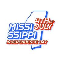 Mississippi state 4 juillet fête de l'indépendance avec carte et couleur nationale usa forme 3d de l'illustration vectorielle de l'état américain vecteur