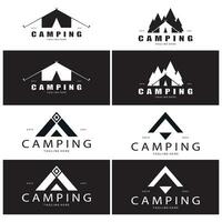 ancien et rétro tente logo, camping. avec tente, arbre et feu signe. aventuriers, éclaireurs, grimpeurs, camping équipement centre vecteur