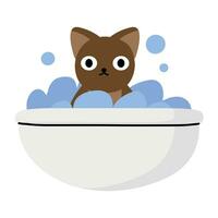 chat prise douche dans une baignoire plein de savon mousse et bulles. vecteur