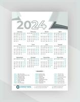 calendrier conception, 2024 calendrier, mur calendrier, un page mur calendrier, vacances, calendrier conception avec vacances, vecteur