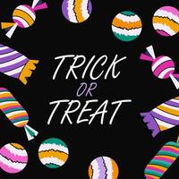 tour ou traiter Halloween affiche avec des sucreries vecteur illustration