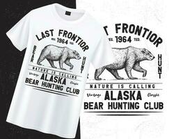 dernier frontière ours chasse, la nature est appel, Alaska ours chasse club T-shirt conception, ancien ours chasse T-shirt conception vecteur