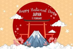 bonne fête nationale du japon le 11 février bannière avec le mont fuji sur le soleil rouge vecteur