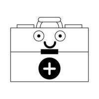 valise de premiers secours médicaux dessin animé mignon en noir et blanc vecteur