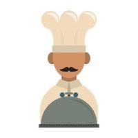 Avatar de chef de cuisine et de nourriture de restaurant avec icône de plateau de nourriture dessins animés vector illustration graphisme