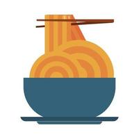 nourriture de restaurant et cuisine avec des spaghettis de cuisine chinoise sur un bol avec des dessins animés d'icônes de baguettes vector illustration graphic design