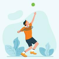 tennis joueur, dessin animé tennis joueur dans action et mouvement vecteur